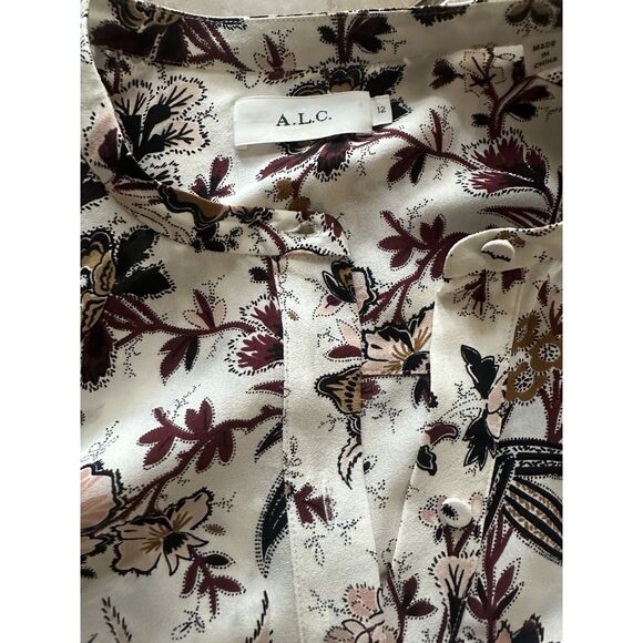 ALC A.L.C. 12 Silk Mini Blouson Floral Dress Ruffle Accent Long Sleeve - Picture 3 of 8